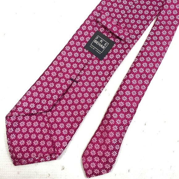 IKE BEHAR Macclesfield Tie Floral Fuschia Silk - Picture 3 of 3